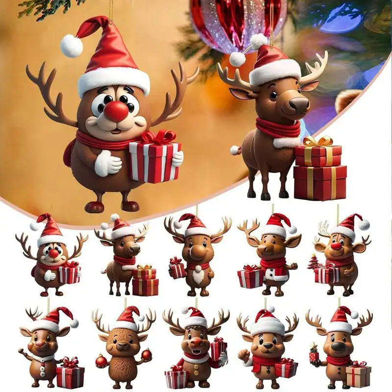 10 Stück Weihnachten Hängeschmuck Rentier Weihnachtsbaum Hängedeko Geschenk