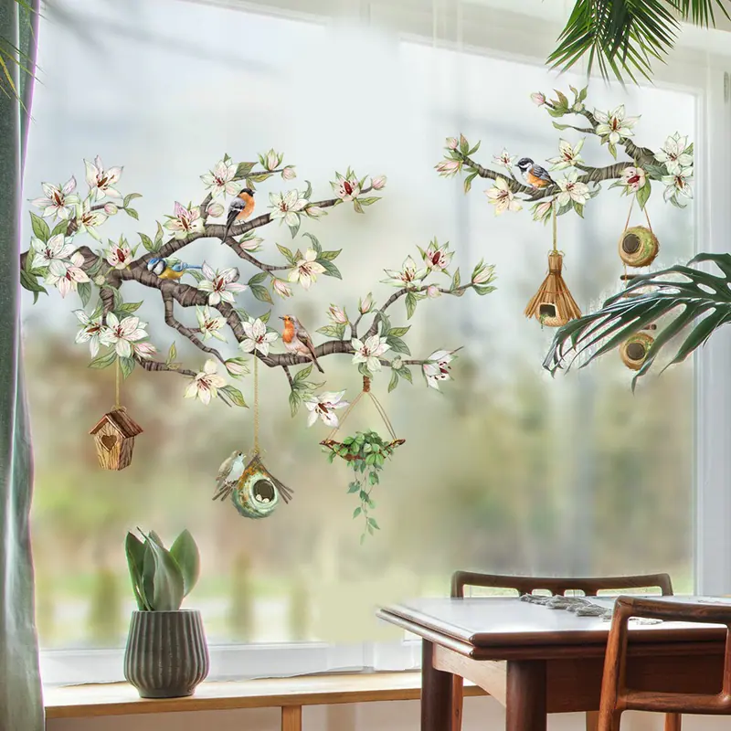 Blume Zweig Fenster Klammern nicht klebend Vögel Aufkleber schöne Glas Aufkleber