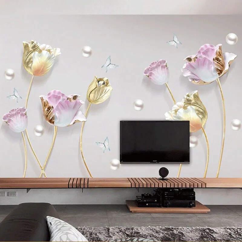 3D Tulpen Blumen Wandaufkleber riesiges Vinyl Wandbild Zuhause Zimmer Dekor