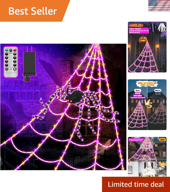 Halloween Spinnennetz Lichter 450 LEDs Außen Halloween Lichterkette mit Spinne