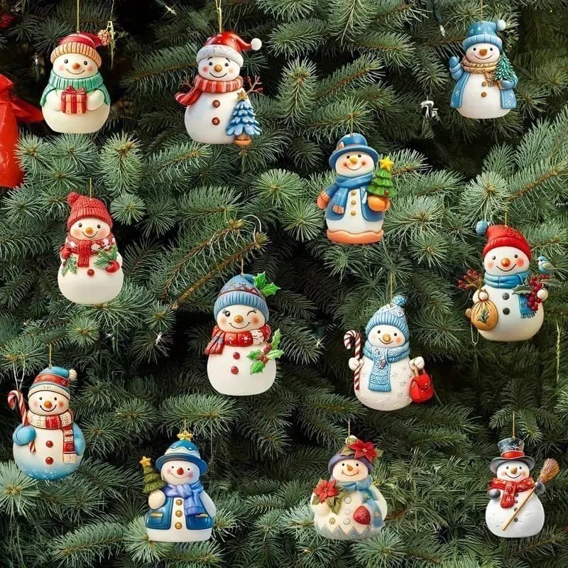 12 Stück Weihnachten Hängeschmuck Schneemann Puppe Weihnachtsbaum Hängedeko