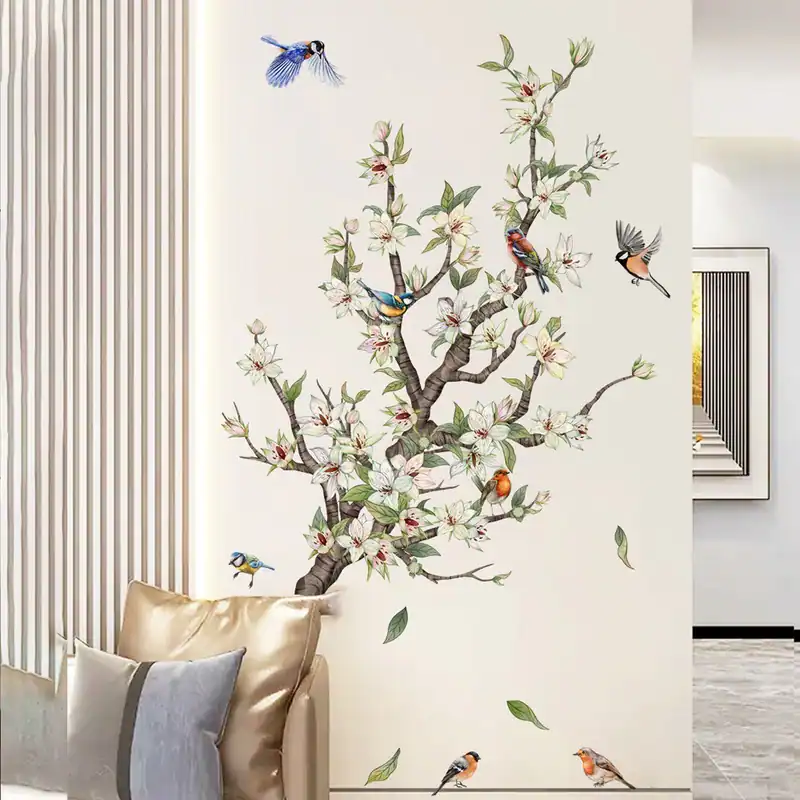 Selbstklebende Blumenzweige Wandaufkleber Vögel Wandtattoo Kunst Wandaufkleber