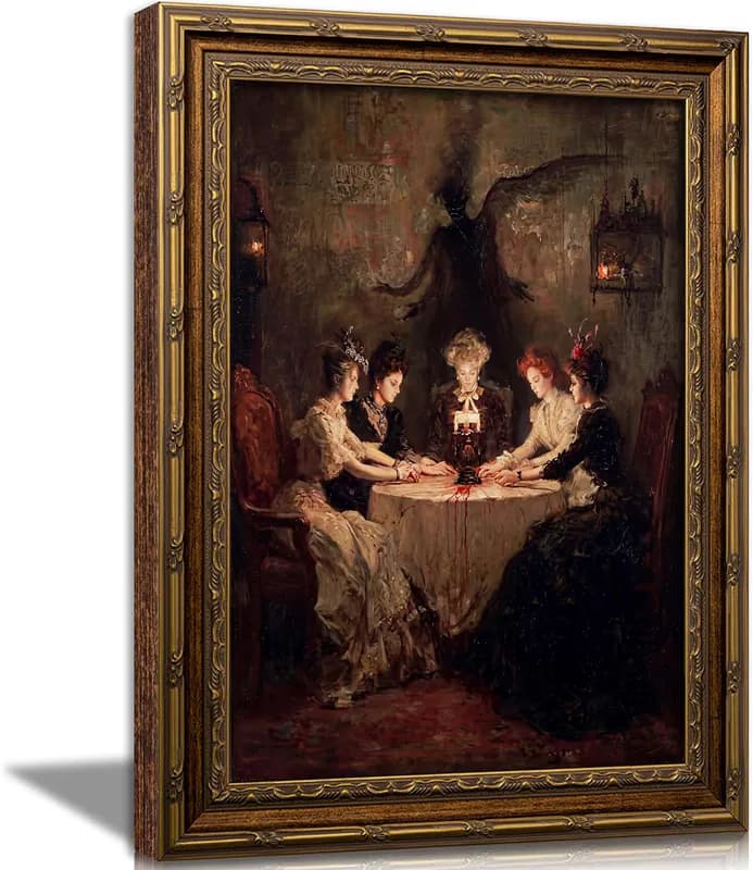 Vintage Gold gerahmtes gotisches Wandbild, viktorianische Seance Hexe Ölgemälde