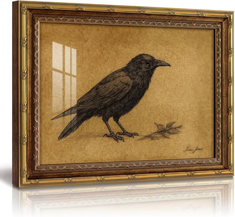 Halloween Wandkunst, gerahmte Vintage Krähe Bilder Wanddeko, 13 x 16 Zoll