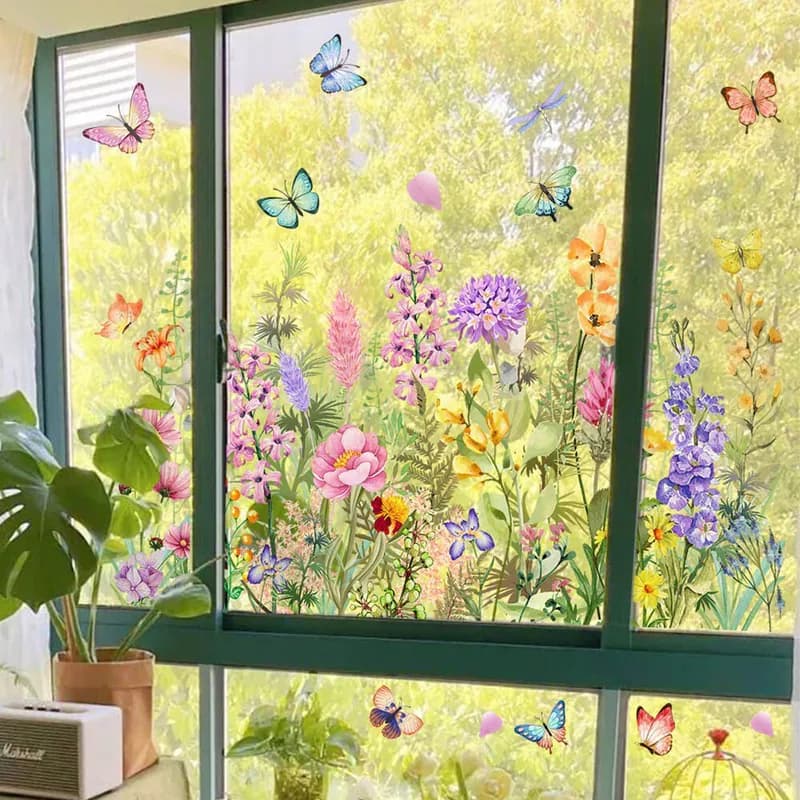 Bunte Blume Fenster Klammern nicht klebende Vinyl Aufkleber Glas Aufkleber