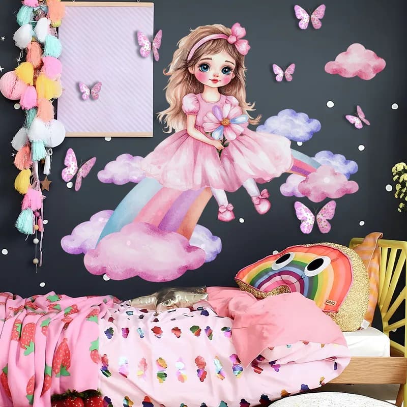 Regenbogen Mädchen Wandsticker Mädchen Kinderzimmer Schlafzimmer Deko Aufkleber