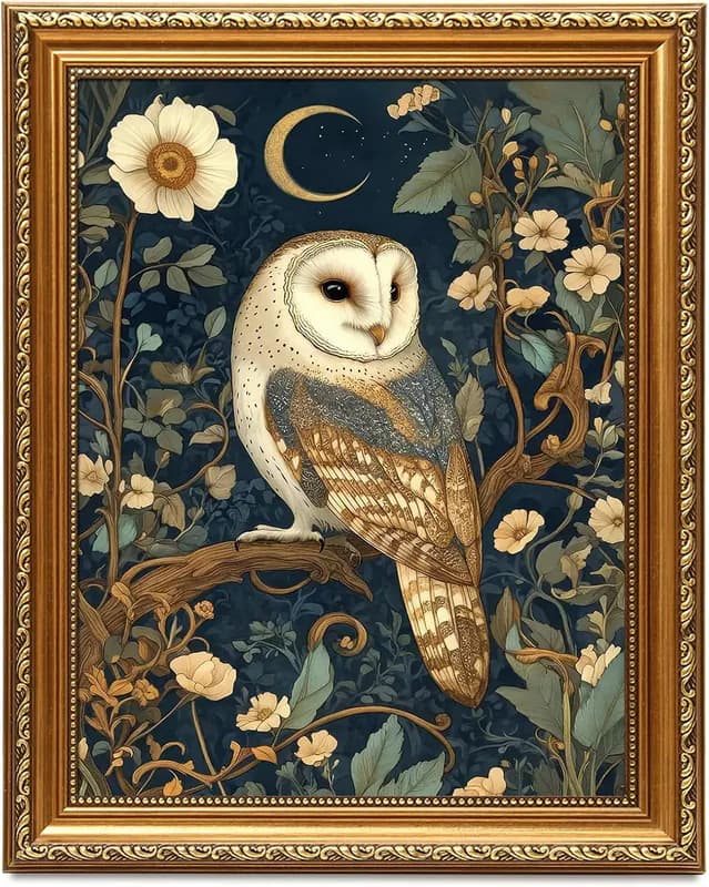Gerahmtes William Morris Wandbild, Schleiereule Poster Druck Cottagecore Dekor,