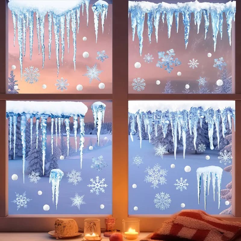 Eiszapfen Weihnachten Fenster Aufkleber Klammern Xmas Schneefake Aufkleber Wand