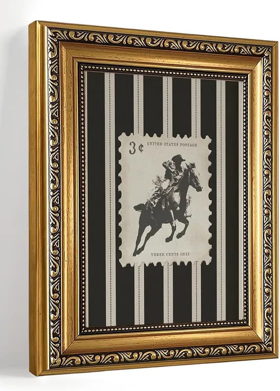 Cowboy Reiten Pferd Stempel Wandkunst Western Dekor, Gold gerahmt 8X10 Zoll