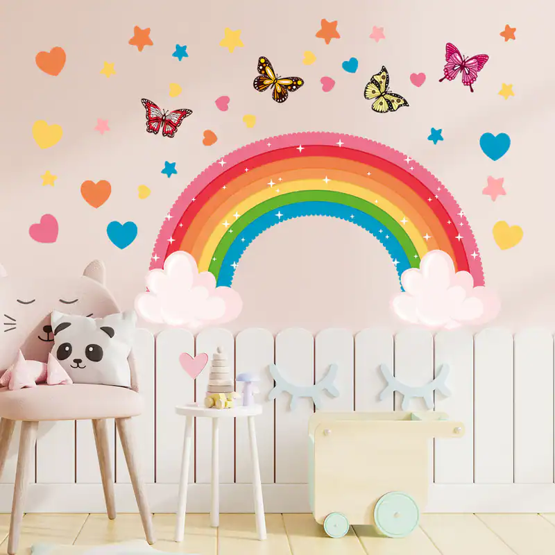Wandaufkleber Regenbogen Schmetterling Kinder Mädchen Kinderzimmer Schlafzimmer
