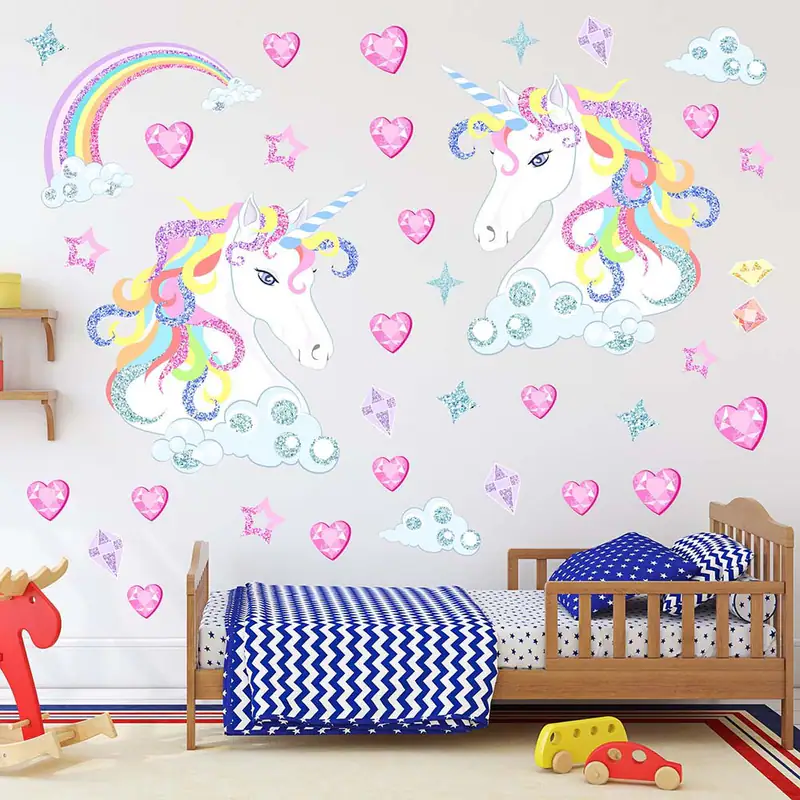 Fee Einhorn Mädchen Wandtattoo Regenbogen Herzen Aufkleber Kinder Kids Kunst