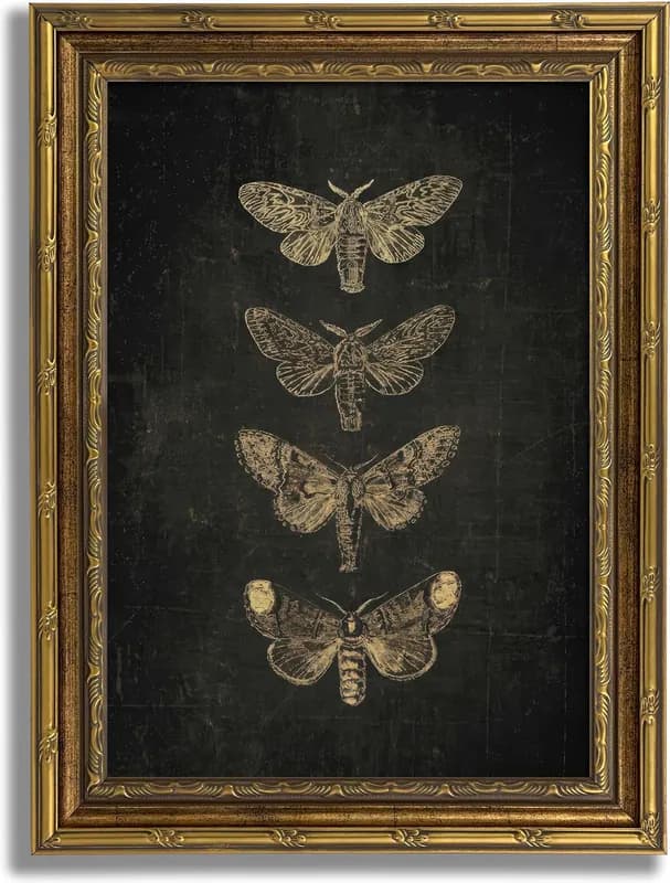 Motte Wandbild Gold gerahmt Vintage Schmetterling Leinwanddruck Dark Gothic