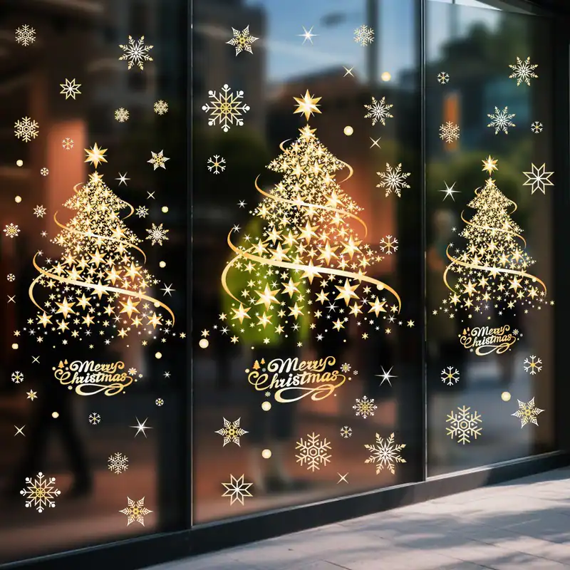 Gold Splitter Weihnachtsbaum Abziehbilder Schneefake Fenster Aufkleber Wand