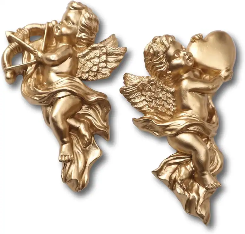 Gold Cherub Wanddeko, Vintage Amor Skulpturen, 2er Set