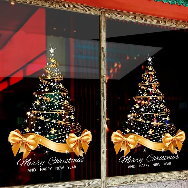 Gold Weihnachten Weihnachtsbaum Kunst Abziehbilder Schleife Fenster Aufkleber