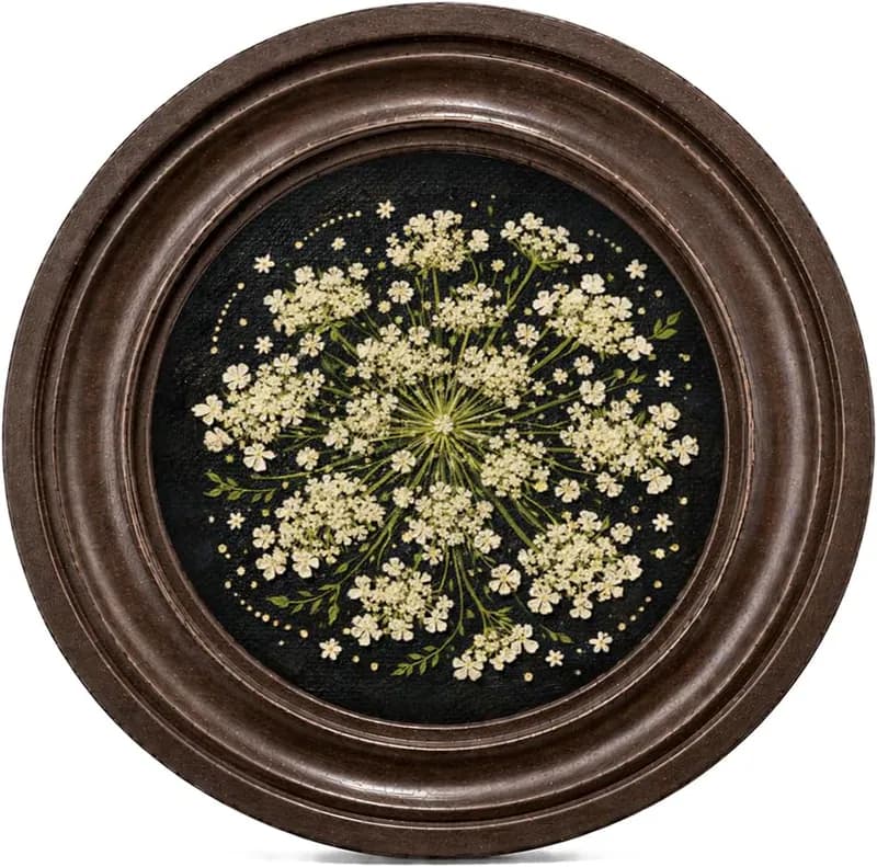 Dunkle Queen Anne Spitze rund Wandkunst Dekor, Vintage Blumendruck, Botanical