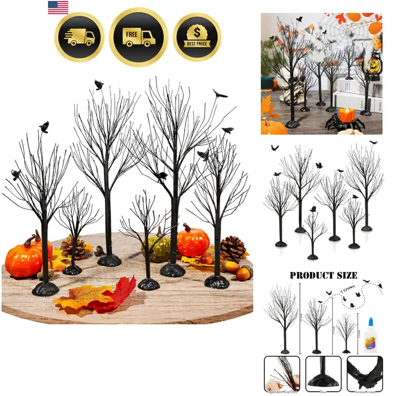 6 Stück Halloween Dorfbäume mit Krähen, Dorfzubehör