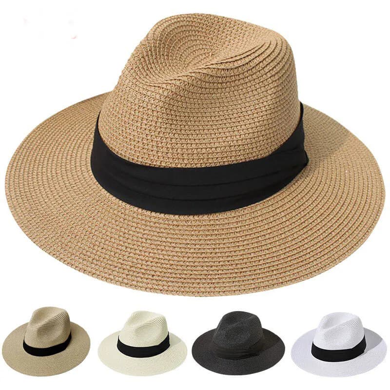 Unisex Herren Damen Panama Stil Sonnenhut knautschbar breite Krempe Fedora