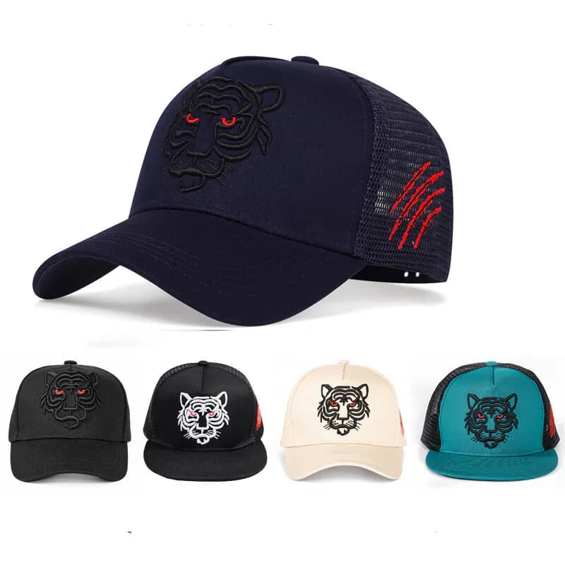Baseballmütze Herren Damen Trucker Tiger bestickt Hip Hop atmungsaktiv