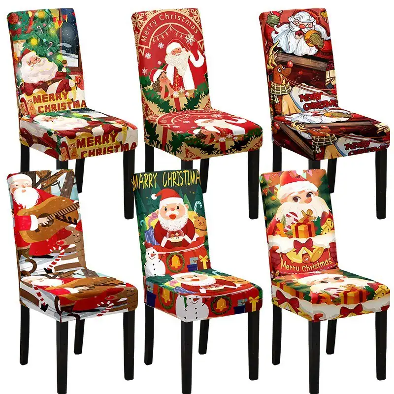 2/4 Weihnachten Esszimmer Stuhl Abdeckung Xmas Santa Bankett Party Stretch