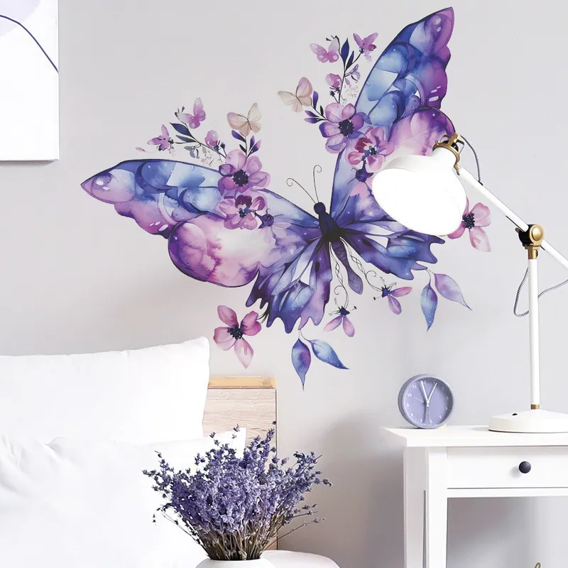 Lila Schmetterling Blumen Wandaufkleber Frauen Mädchen Zimmer Dekor