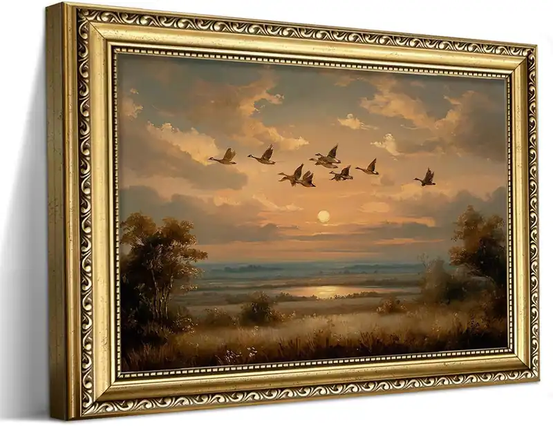 Vintage Wandbild mit Goldrahmen, klassisches Ölgemälde Sonnenuntergang – neu – Sonstiges – Foto 1 von 5