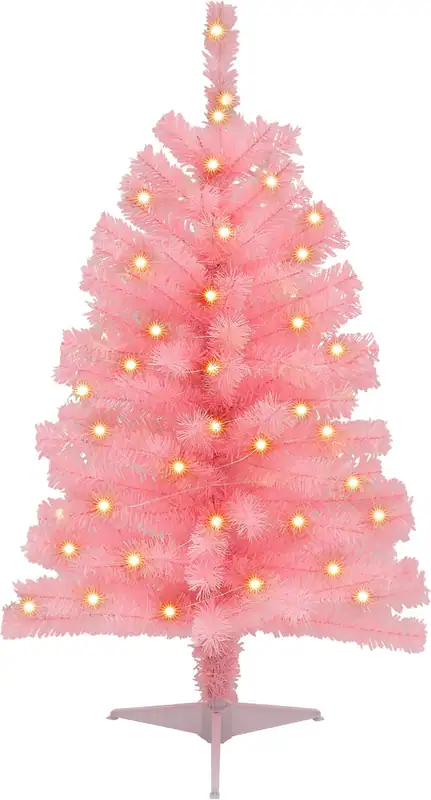 Künstlicher Weihnachtsbaum 3 Fuß Rosa mit 50 LED warmen Lichtern – neu – Sonstiges – Foto 1 von 5
