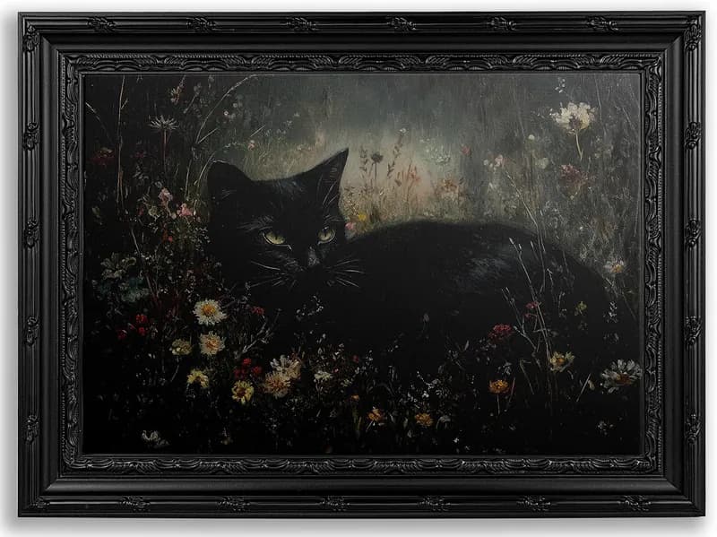 Schwarze gerahmte Gothic Katze Dark Academia Tier Leinwand Wandbild, – neu – Sonstiges – Foto 1 von 5