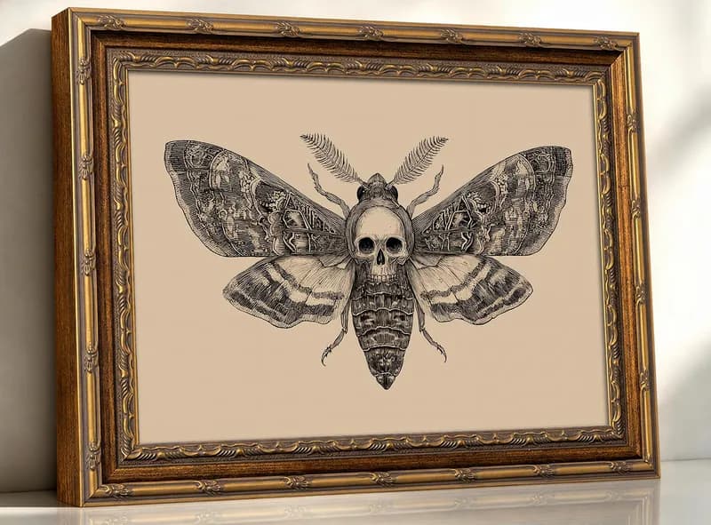 Vintage Goldrahmen Totenkopf Motte Wandbild, Gothic Leinwandbild Druck für Dark – neu – Sonstiges – Foto 1 von 5