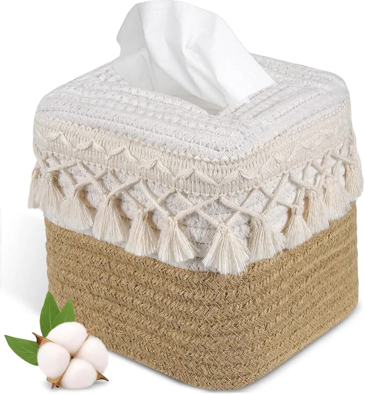 Boho Tissue Box Bezug: Natürliche handgewebte quadratische Abdeckung für