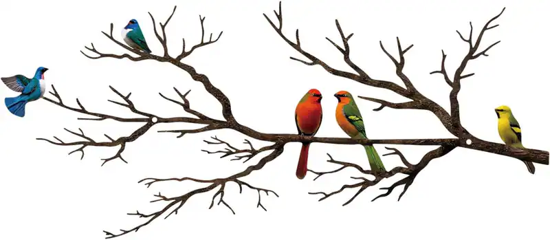 Metall Vögel Wandbild, Metall lebendige Vögel auf Ast Silhouette Wanddeko