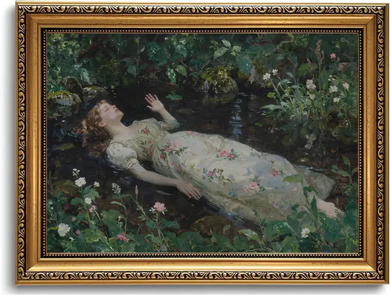 Vintage Gold gerahmt Ophelia Wandbild Dark Academia Leinwandbild