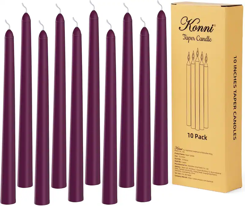 0,87×10 Zoll lila Spitzkerzen, unparfümiert und rauchfrei hohe Kerzenständer, 10