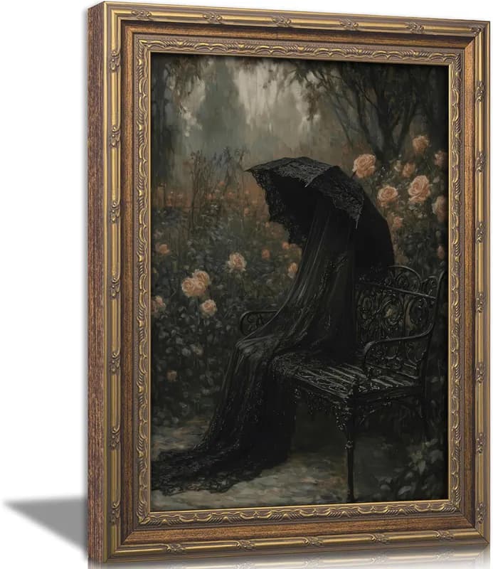 Vintage Gold gerahmtes gotisches Wandbild, viktorianische verschleierte Frau