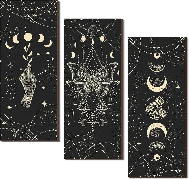 3 Stück Weihnachten Witchy Wanddeko Boho Wandbild Phasen Mond Gothic Geschenk