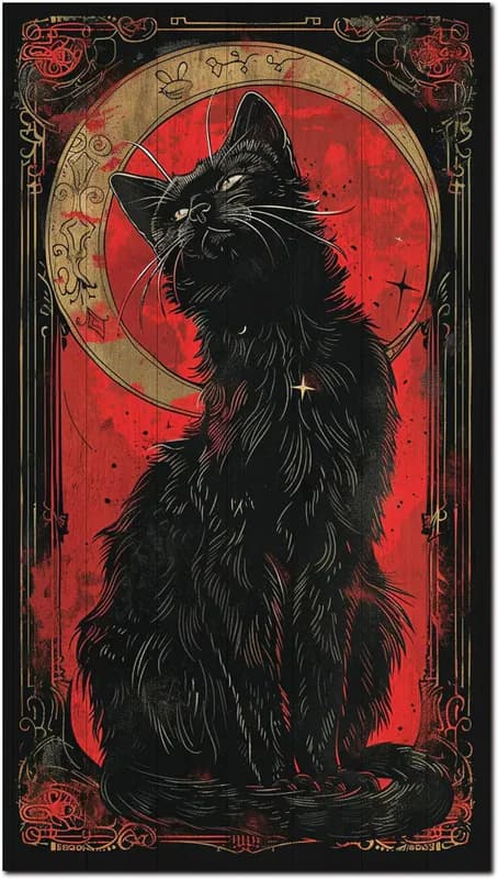 Halloween Retro Holz Hängeschild, Gothic schwarze Katze & Mond Wandbild mit 2