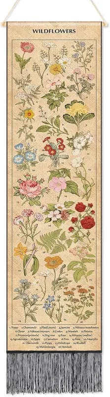 Vintage Blumen Vertikal Wandteppich Wandbehang Deko Lange Blume Schmal Botanisch
