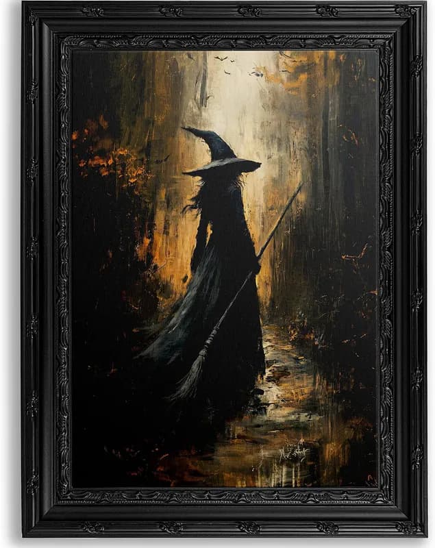 Schwarz gerahmte gotische Hexe Leinwand Wandbild