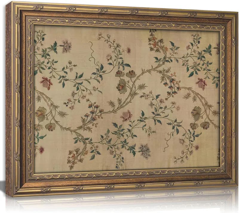 Vintage Gold gerahmt Blumen Weinrebe Wandbild Retro Beige Botanisches Gemälde