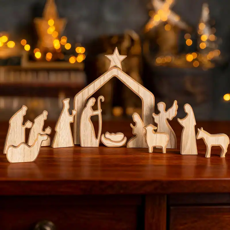 13-teiliges Weihnachtskrippen-Set aus Holz