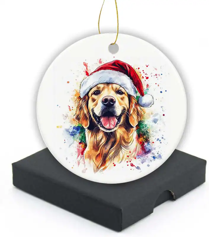 2024 Weihnachtsschmuck Andenken, bemalt Hund Golden Retriever Ornamente mit Gi