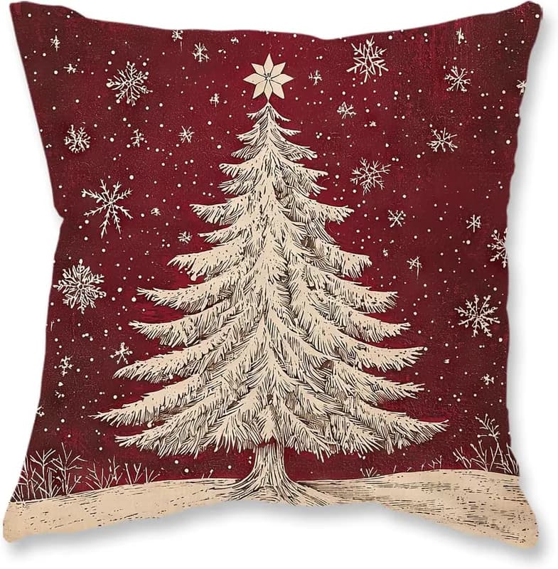 Rote Weihnachten Kissenbezüge 18x18 Zoll Baum Schneeflocken Deko Kissenbezüge Xm