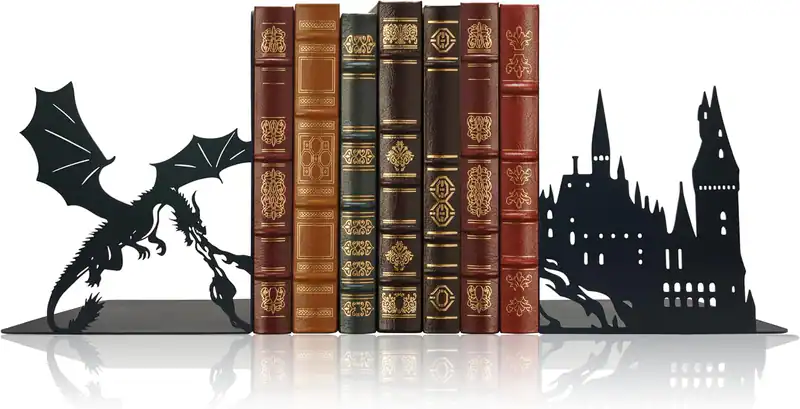 Metall Drachen Buchstützen, Schloss Fantasy Deko Buchstützen