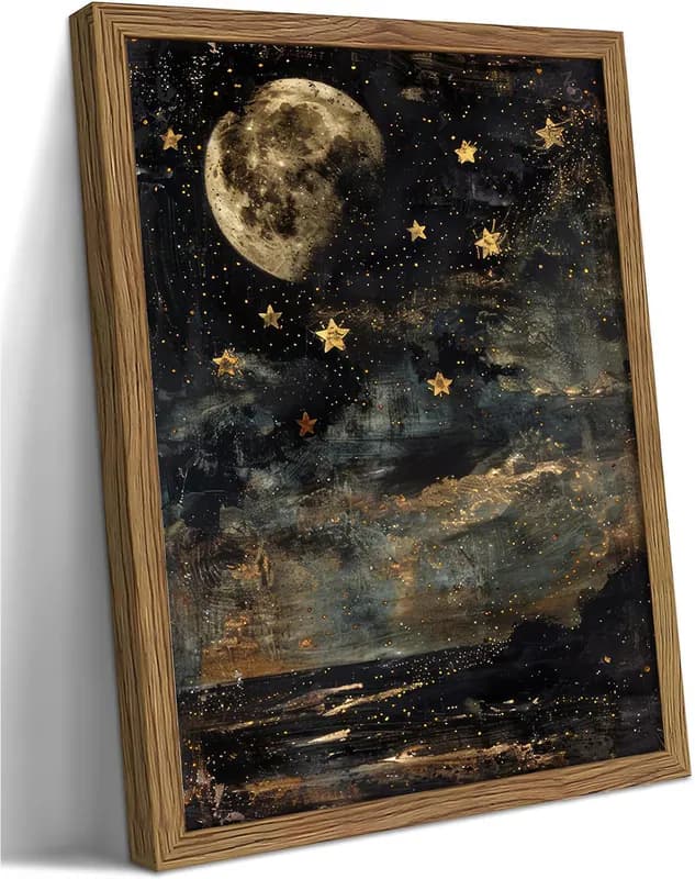 Gerahmtes himmlisches Wandbild, Vintage stimmungsvoller Mond und Sterne Gothic
