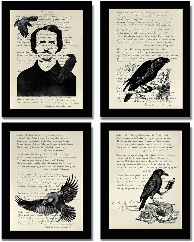 Edgar Allan Poe Sammlung von 4 ungerahmten (8x10 Zoll) Gothic Wohndeko Wandkunst