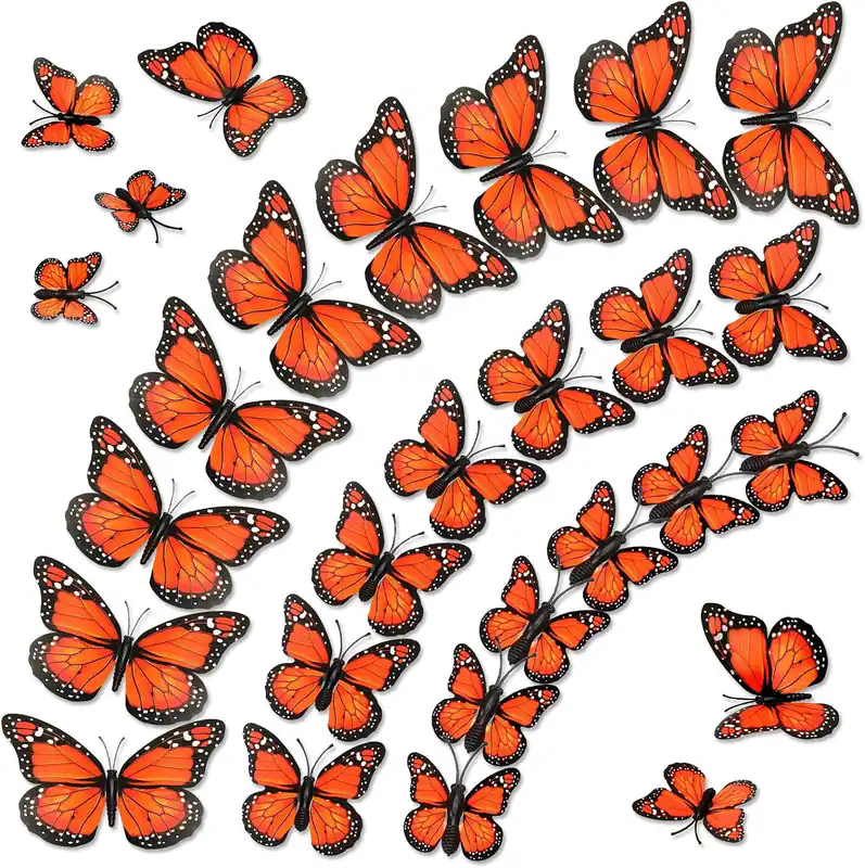 60 Stück Monarch Schmetterling Dekorationen, Monarch Wandaufkleber