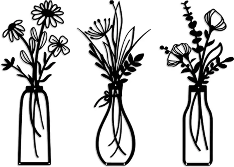 Metall Blumen Wandbild Deko, modern rustikal Bauernhaus hoch 3 Stück