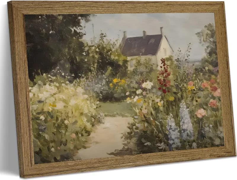 Vintage Landhaus Garten Wandbild gerahmte Leinwand, englische Landschaft