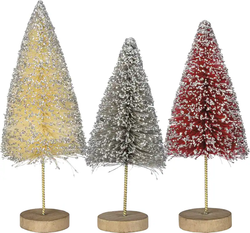 Borsten Glitzer Draht Sisal Baum 3er Set Weihnachtsdeko