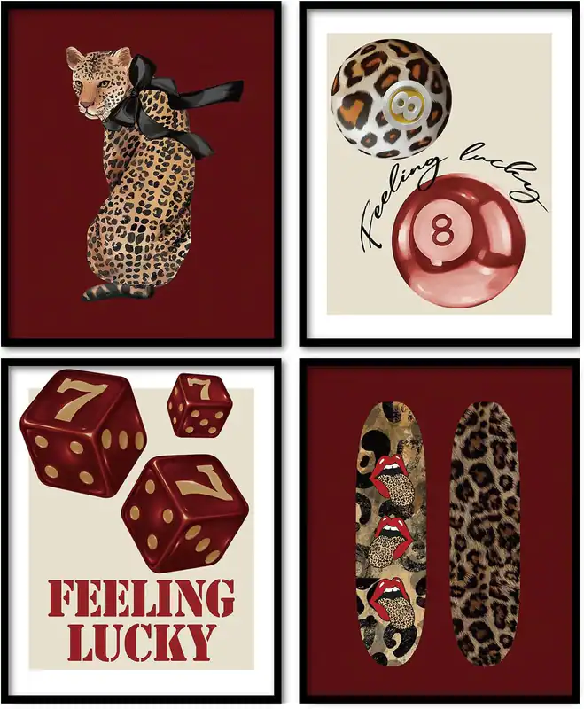 Trendy Leopard Wandbild, Vintage Gepard Druck Zimmer Dekor, Preppy Cheetah